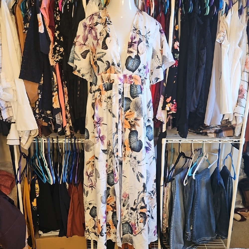 Floral Maxi Dress - White and Purple